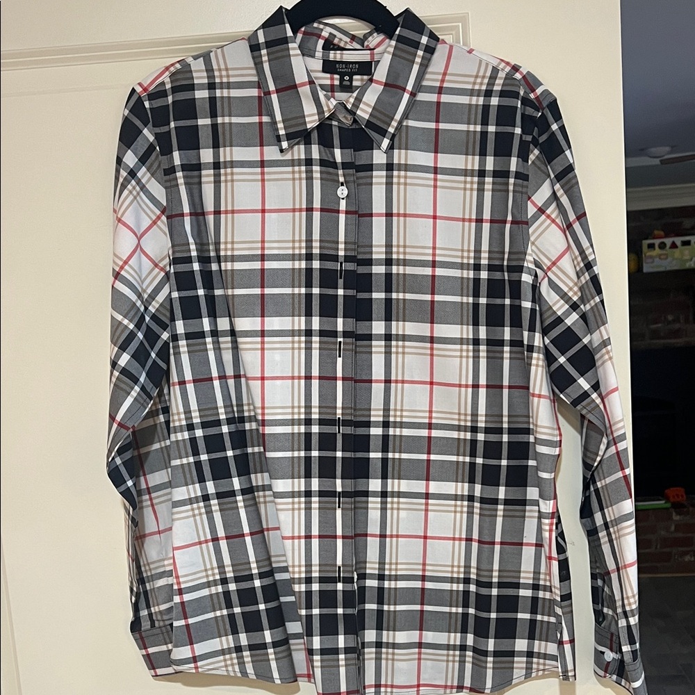 Foxcroft Non-Iron Checkered Shirt - Black, White, Red